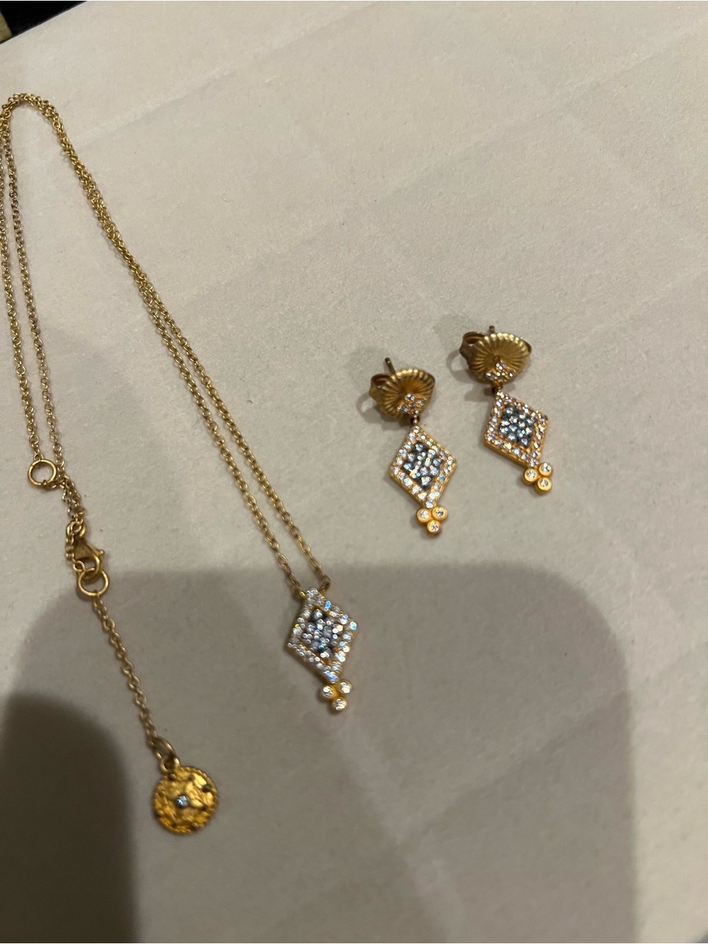 Freida Rothman Gold-Tone Crystal Diamond Pendant Necklace and Earrings Set